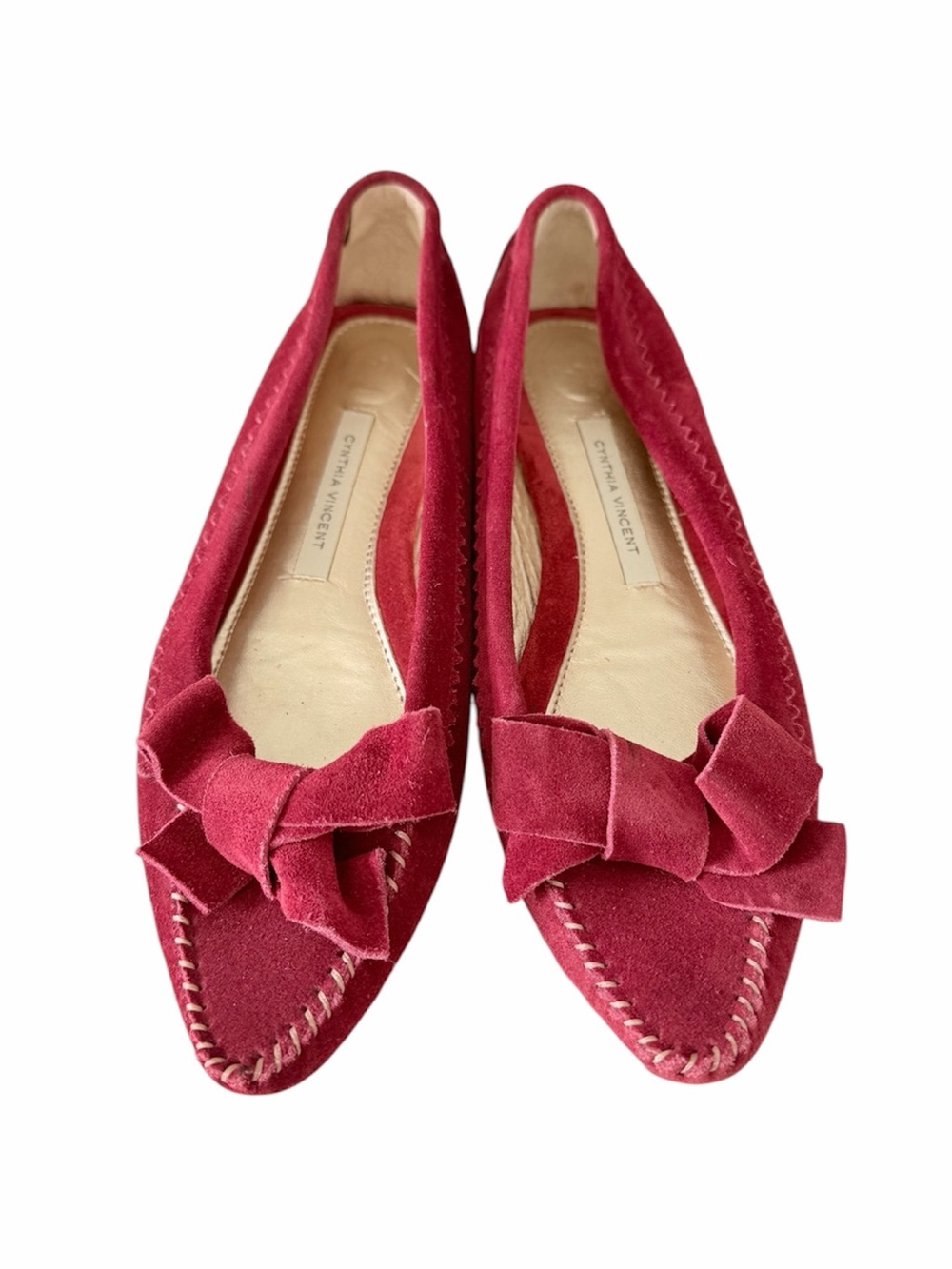 Cynthia Vincent Y2K Raspberry Suede Bow Moccasin Flats EU 37 Italy